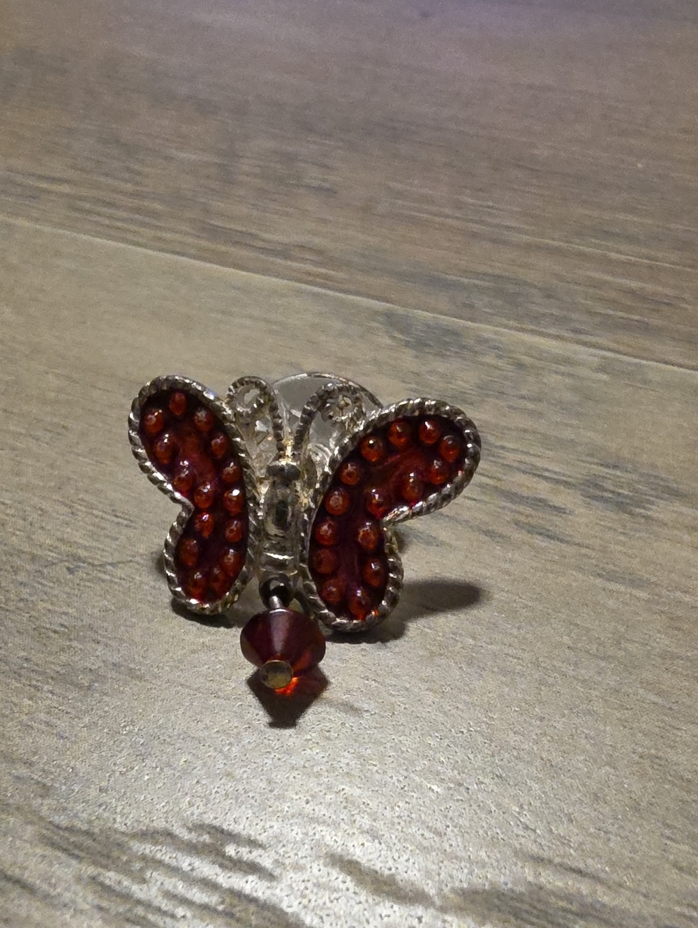 Red Crystal Butterfly Brooch with Dangle